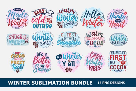 Winter Sublimation Bundle: 15 PNG Designs for Creative Projects